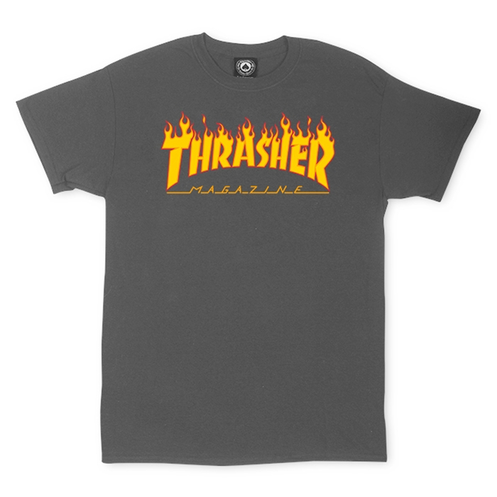 THRASHER MAGAZINE FLAME T-SHIRT CHARCOAL L
