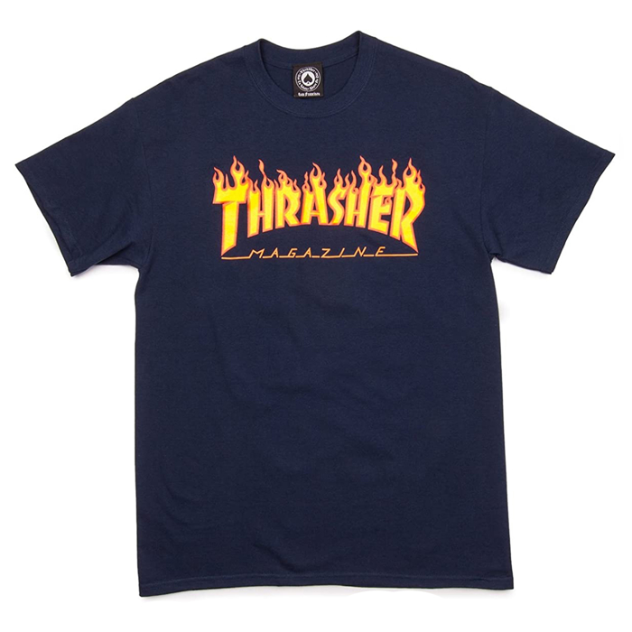 THRASHER MAGAZINE FLAME T-SHIRT NAVY M
