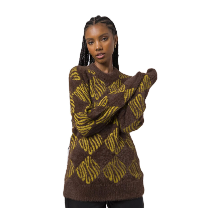 HUF F IT L/S OVERSIZED SWEATER CHOCOLATE BROWN S