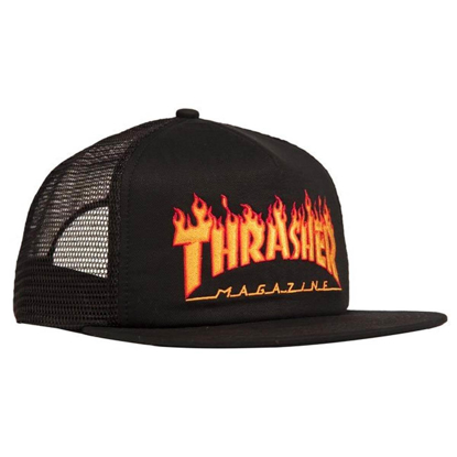 THRASHER MAGAZINE EMBROIDERED FLAME LOGO MESH CAP BLACK UNI