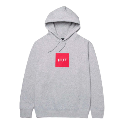 HUF ESSENTIALS BOX LOGO PULLOVER HOODIE ATHLETIC HEATHER M