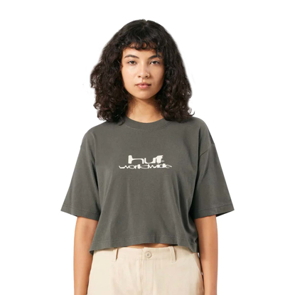 HUF WASHED HUF WORLDWIDE CROP T-SHIRT GUNMETAL M