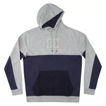 DC STUNTLY PULLOVER HOODIE HEATHER GREY/NAVY BLAZER M