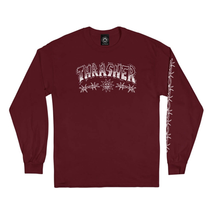 THRASHER MAGAZINE BARBED WIRE LONGSLEEVE MAROON S