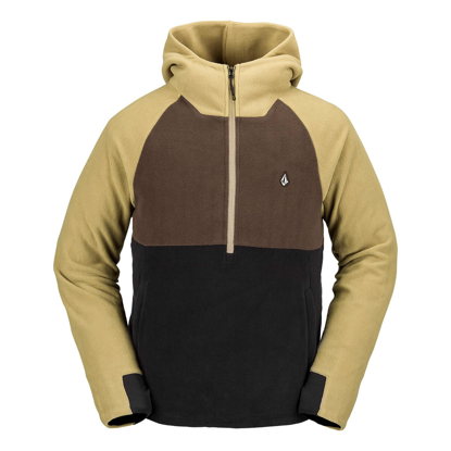 VOLCOM POLAR FLEECE HOODED 1/2 ZIP DARK KHAKI S