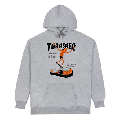 THRASHER MAGAZINE COFFIN BY NECKFACE PULLOVER HOODIE GREY M