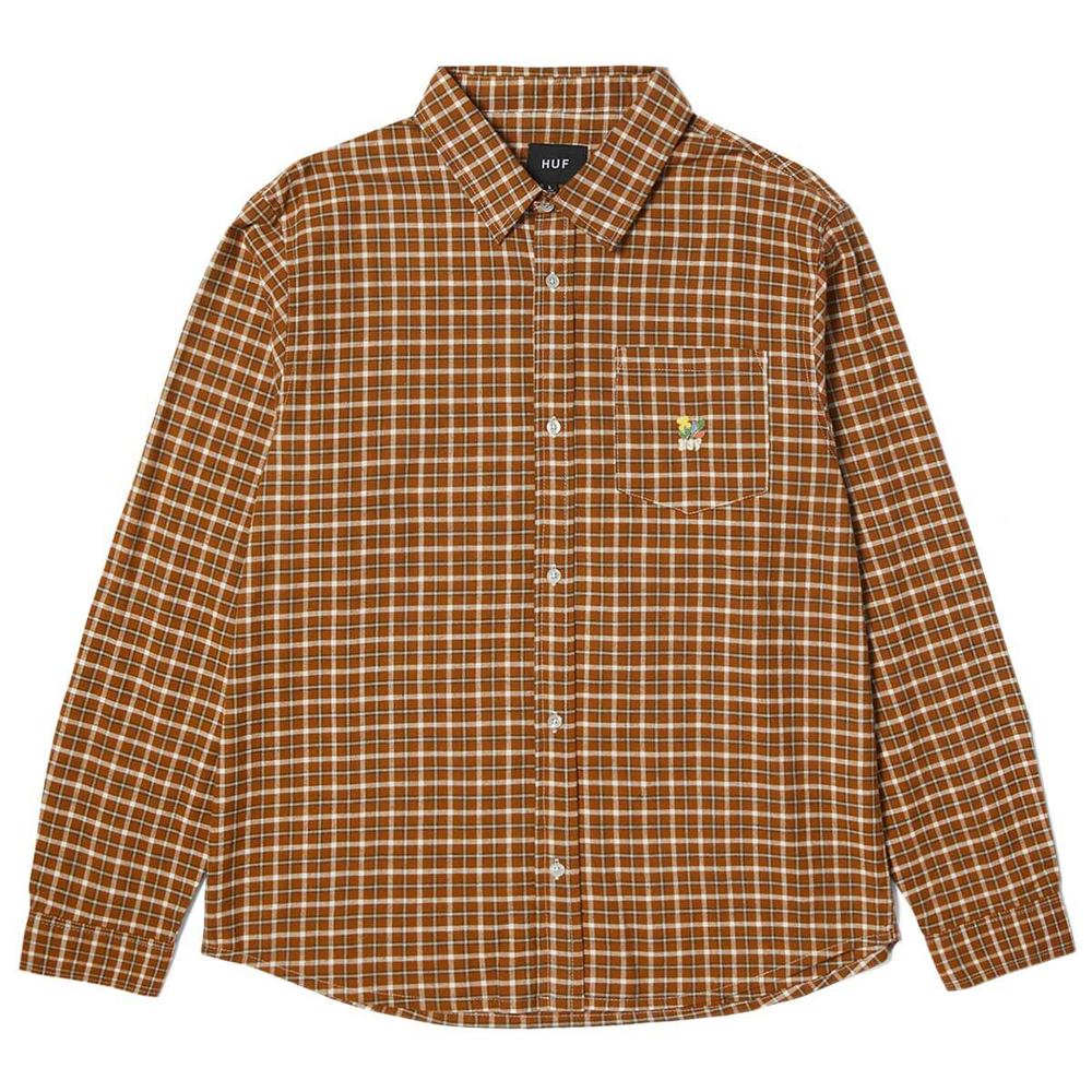 HUF ECHO OXFORD PLAID LS SHIRT RUSSET S
