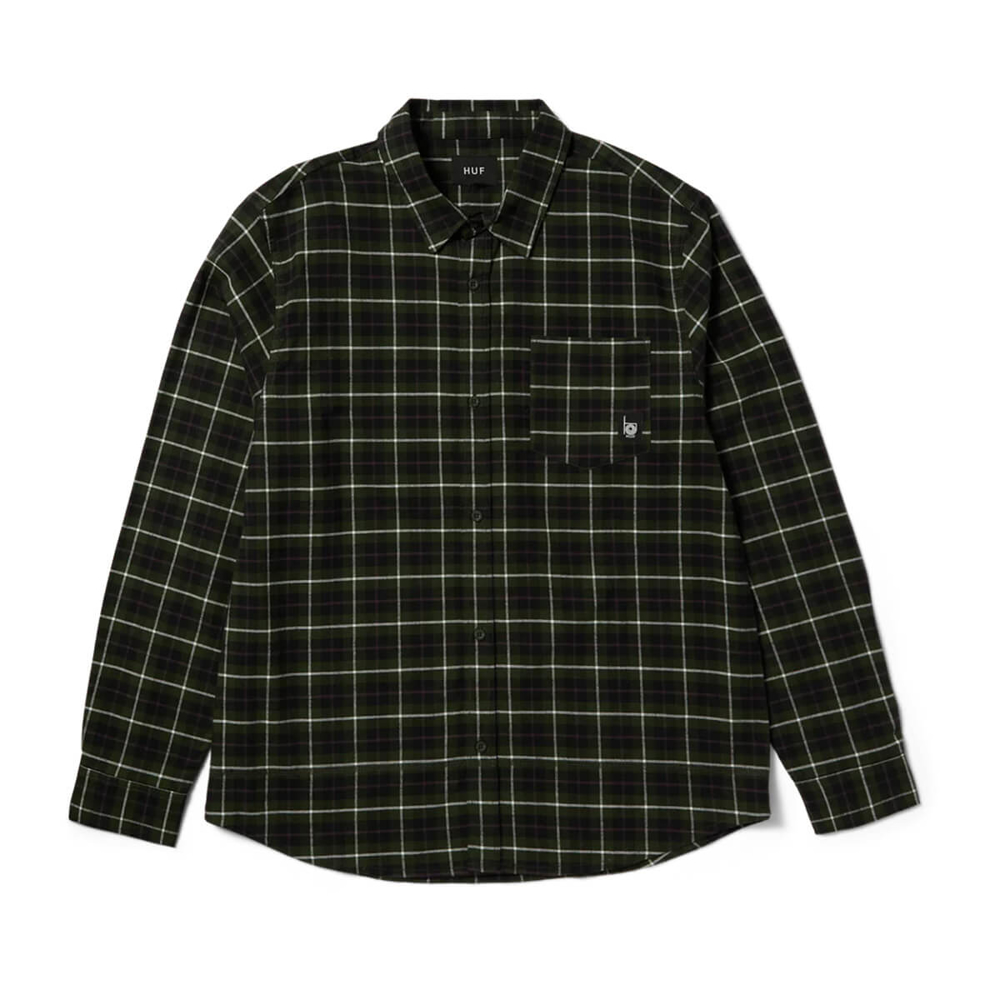 HUF MODAL L/S PLAID SHIRT OLIVE L
