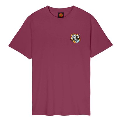 SANTA CRUZ FLAMING DICE DOT CHEST T-SHIRT BURGUNDY M