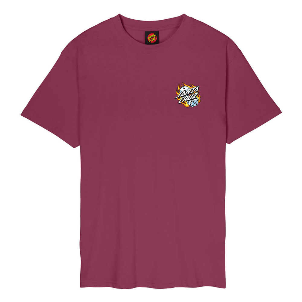 SANTA CRUZ FLAMING DICE DOT CHEST T-SHIRT BURGUNDY XL