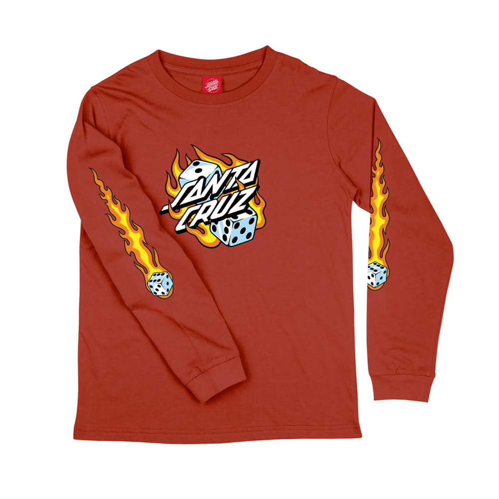 SANTA CRUZ YOUTH FLAMING DICE DOT LONG-SLEEVE DARK RUST 12. 10. 2025