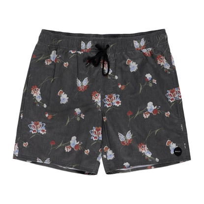 RVCA BARNES ELASTIC SHORT 17 BLACK FLORAL PRINT L
