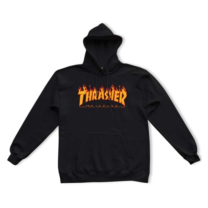THRASHER MAGAZINE FLAME HOOD PULLOVER BLACK XXL