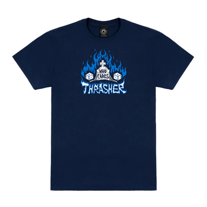 THRASHER MAGAZINE WHO CARES BY NECKFACE T-SHIRT NAVY XL