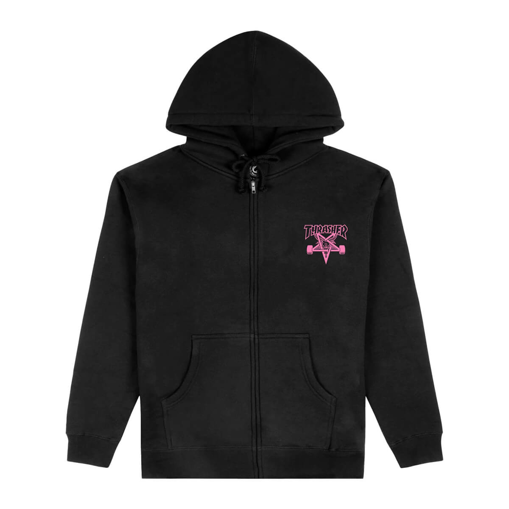 THRASHER MAGAZINE SKATE GOAT ZIP HOODIE PULLOVER BLACK/PINK XL