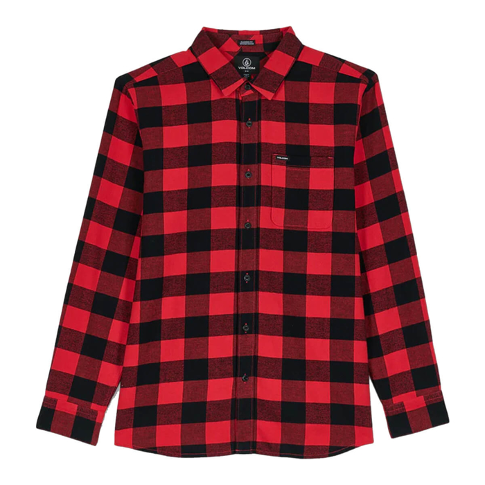 VOLCOM CADEN PLAID LONG-SLEEVE SHIRT LIFEGUARD RED L