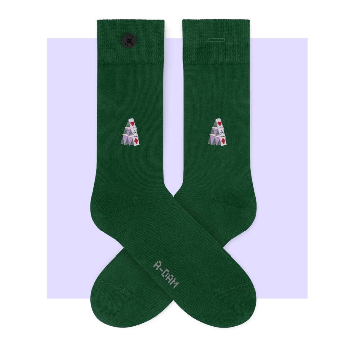 ADAM CASUAL SOCKS GREEN HOUSE OF CARDS EMB DARK GREEN 36-40
