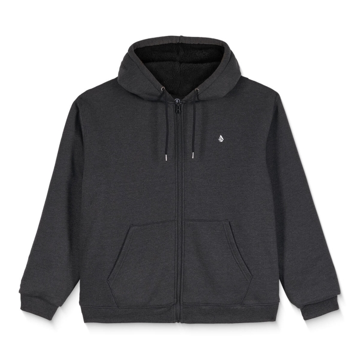 VOLCOM SINGLE STONE LINED ZIP HOODIE HEATHER BLACK L