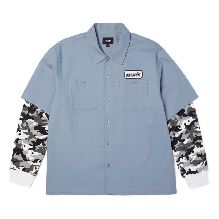 HUF SHADOWS LS WORK SHIRT LIGHT BLUE M