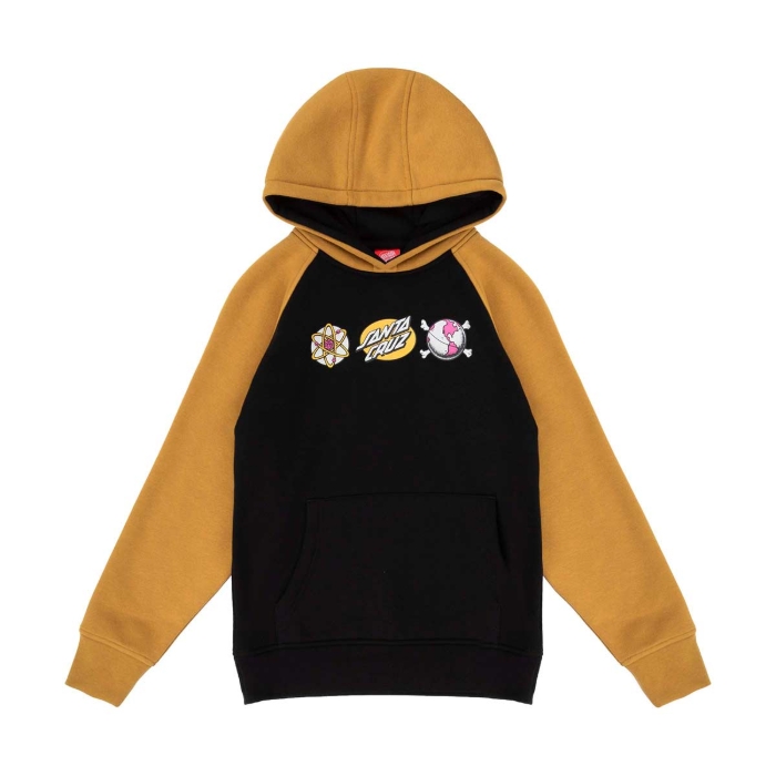 SANTA CRUZ YOUTH KNIBBS CRYPTIC RAGLAN HOOD PULLOVER BLACK/MUSTARD 12-14